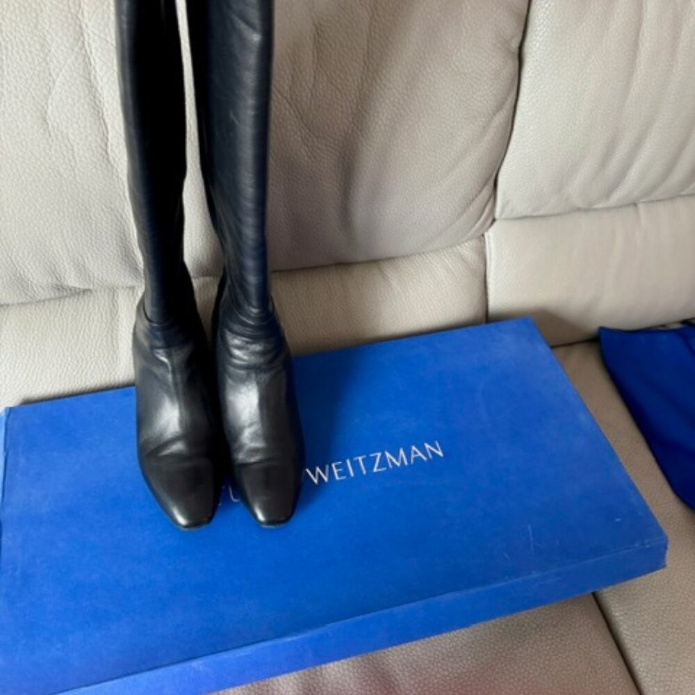 Stuart Weitzman Blaire over the knee black leather Wedge boots size 9